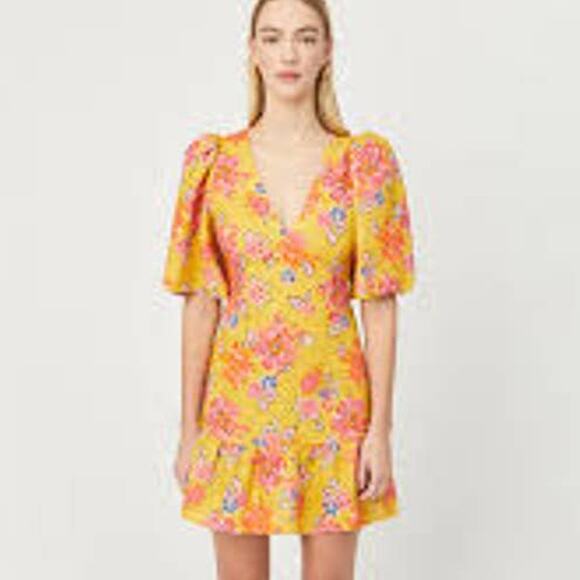 RHODE Mariana Dress Short Sleeve Linen A Line Dress Gold Lanai DR00501LIP-LIP 2 - Picture 1 of 6